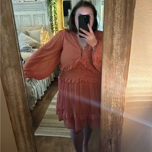 ASOS Curve button through pintuck mini textured dress in deep rose